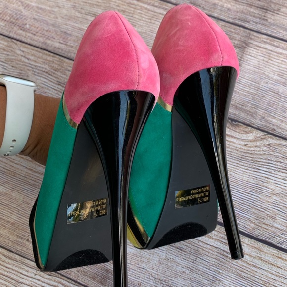 Qupid Multicolor Faux Suede Open Toe Heels - Picture 5 of 7